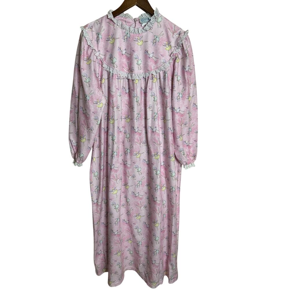 Vintage Lanz of Salzburg Pink Fairy Print Nightgown Lace Trim USA size S